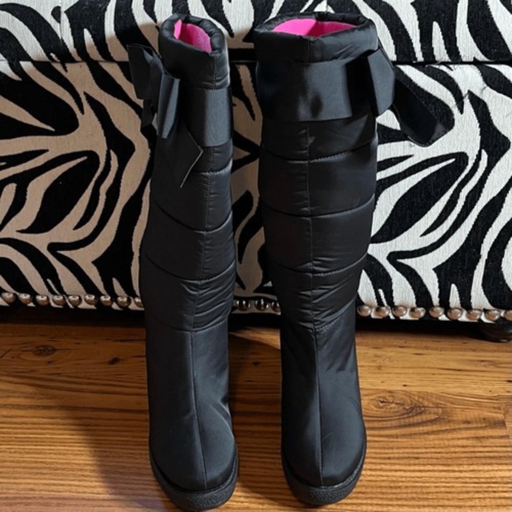 Kate Spade Black Bow Wedge Knee High Boots Sz 8 - Picture 4 of 10